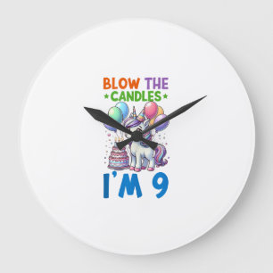 Unicorn Kids 9th Birthday Party Boy 9 Year Old Bda Large Clock
