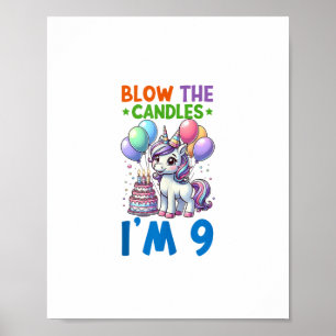 Unicorn Kids 9th Birthday Party Boy 9 Year Old Bda Poster