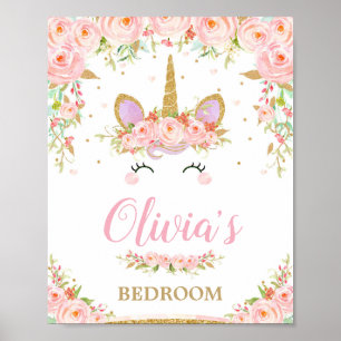 Unicorn Kids Bedroom Pink Floral Wall Art