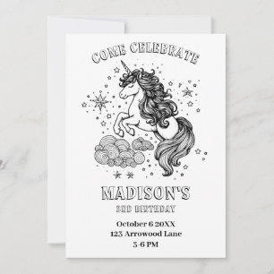 Unicorn Kids Birthday Party Personalised Colouring Invitation