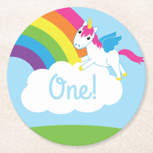 Unicorn Kids Birthday Party Round Paper Coaster