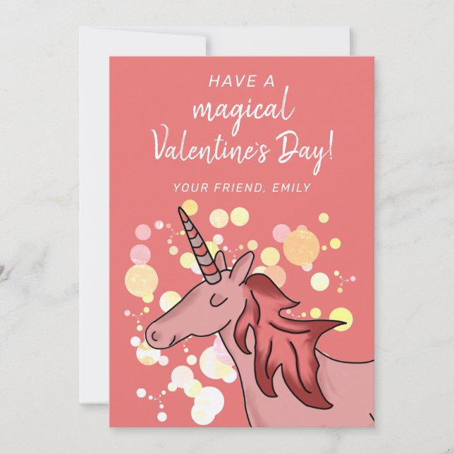 Unicorn Kids Classroom Valentine`s day Holiday Card (Front)