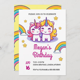 Unicorn Kids Cute Party Birthday Invitation