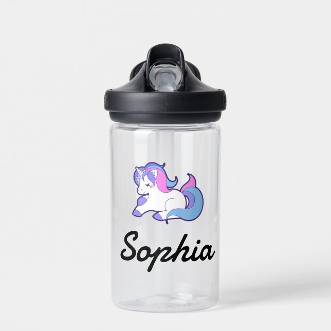 Unicorn Kids Name Personalised School   Water Bottle (Front)