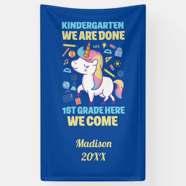 Unicorn Kindergarten Graduation 1st Grade  Banner (Vertical)