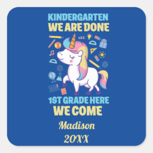 Unicorn Kindergarten Graduation 1st Grade  Square Sticker