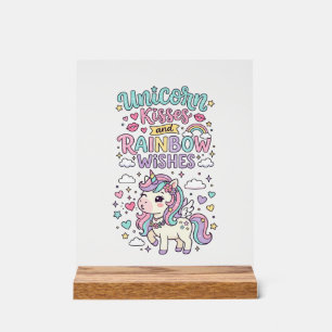 Unicorn Kisses and Rainbow Wishes Cute Pastel Grap Acrylic Sign