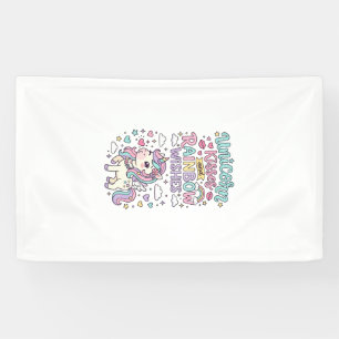 Unicorn Kisses and Rainbow Wishes Cute Pastel Grap Banner
