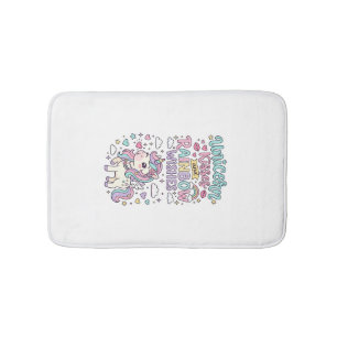 Unicorn Kisses and Rainbow Wishes Cute Pastel Grap Bath Mat