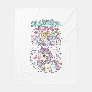 Unicorn Kisses and Rainbow Wishes Cute Pastel Grap Fleece Blanket