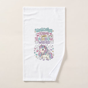 Unicorn Kisses and Rainbow Wishes Cute Pastel Grap Hand Towel