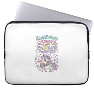 Unicorn Kisses and Rainbow Wishes Cute Pastel Grap Laptop Sleeve