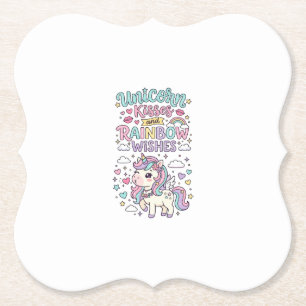 Unicorn Kisses and Rainbow Wishes Cute Pastel Grap Paper Coaster