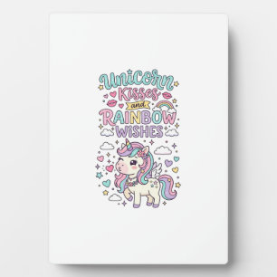 Unicorn Kisses and Rainbow Wishes Cute Pastel Grap Plaque