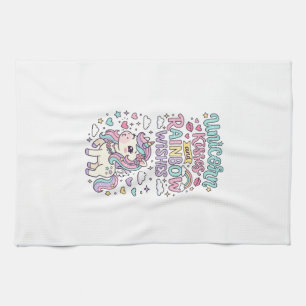 Unicorn Kisses and Rainbow Wishes Cute Pastel Grap Tea Towel