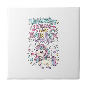 Unicorn Kisses and Rainbow Wishes Cute Pastel Grap Tile