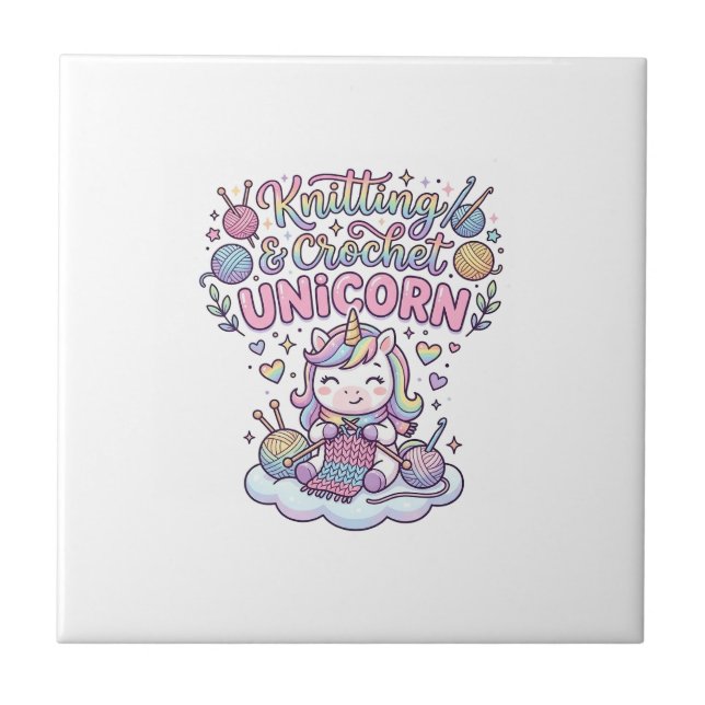 Unicorn Knitting Crochet Unicorn Adorable Typograp Tile (Front)