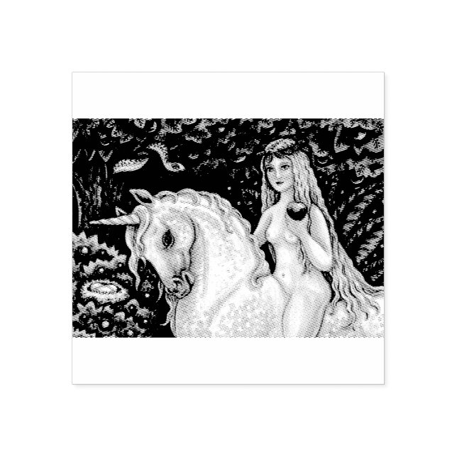 UNICORN, LADY GODIVA, GARDEN OF EDEN RUBBER STAMP (Imprint)