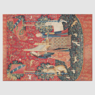 UNICORN,LADY PLAYING ORGAN Red Green Floral Tissue Paper