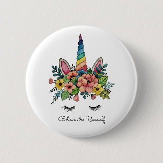 Unicorn Lashes With Rainbow Horn 6 Cm Round Badge