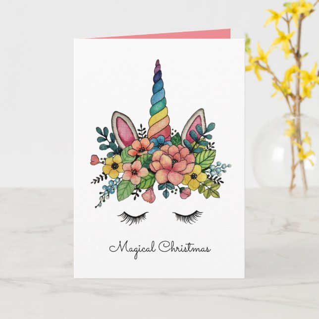 Unicorn Lashes With Rainbow Horn Card (Yellow Flower)