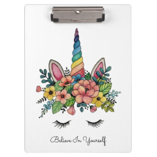 Unicorn Lashes With Rainbow Horn Clipboard