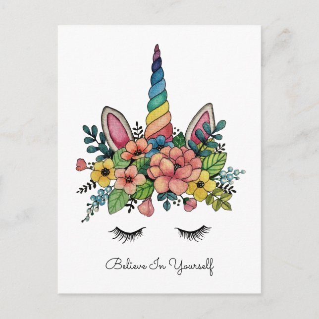 Unicorn Lashes With Rainbow Horn Postcard (Front)