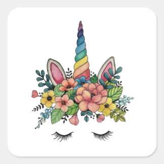 Unicorn Lashes With Rainbow Horn Square Sticker