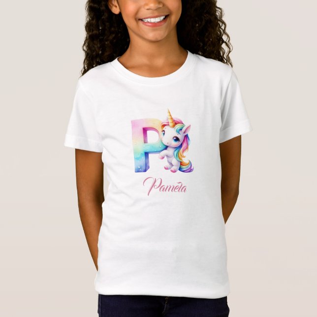 Unicorn letter P monogram initial magical day T-Shirt (Front)