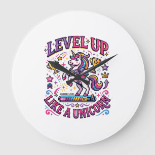 Unicorn Level Up Like a Unicorn Commercial Cute Gi Large Clock