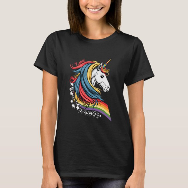 Unicorn LGBTQ Pride Rainbow Horse T-Shirt (Front)