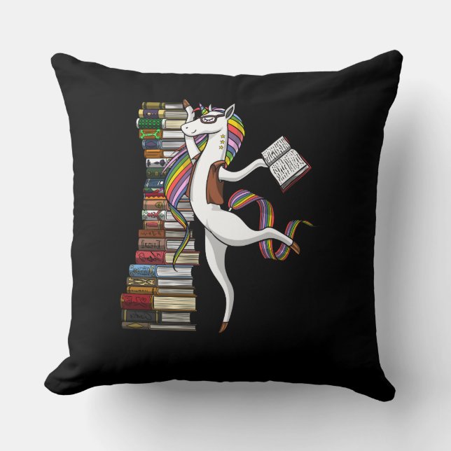 Unicorn Librarian Magical Book Reading Nerd Cushion (Front)