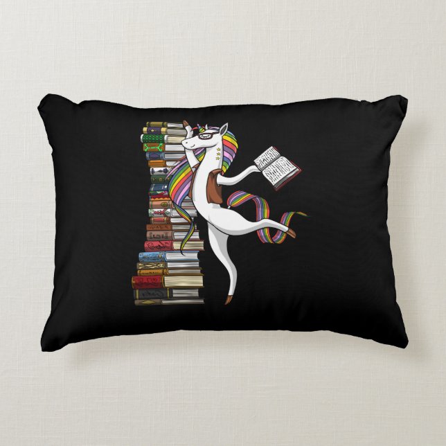 Unicorn Librarian Magical Book Reading Nerd Decorative Cushion (Front)