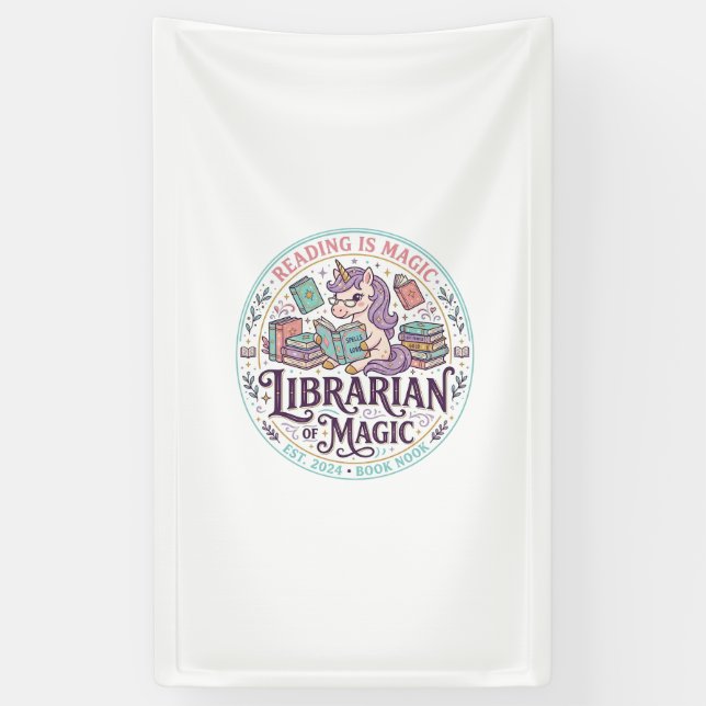 Unicorn Librarian of Magic Original Product Graphi Banner (Vertical)