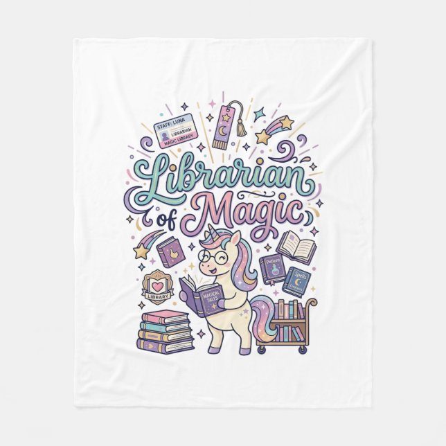 Unicorn Librarian of Magic Print Ready Apparel Gra Fleece Blanket (Front)