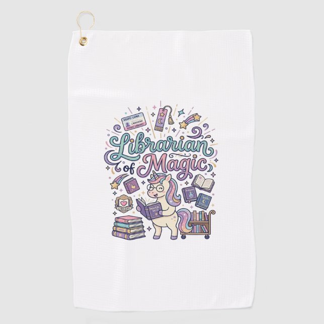 Unicorn Librarian of Magic Print Ready Apparel Gra Golf Towel (Front)