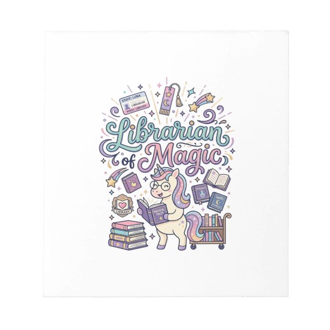 Unicorn Librarian of Magic Print Ready Apparel Gra Notepad (Front)