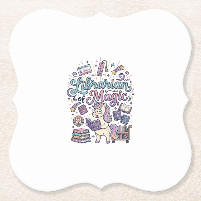 Unicorn Librarian of Magic Print Ready Apparel Gra Paper Coaster (Front)