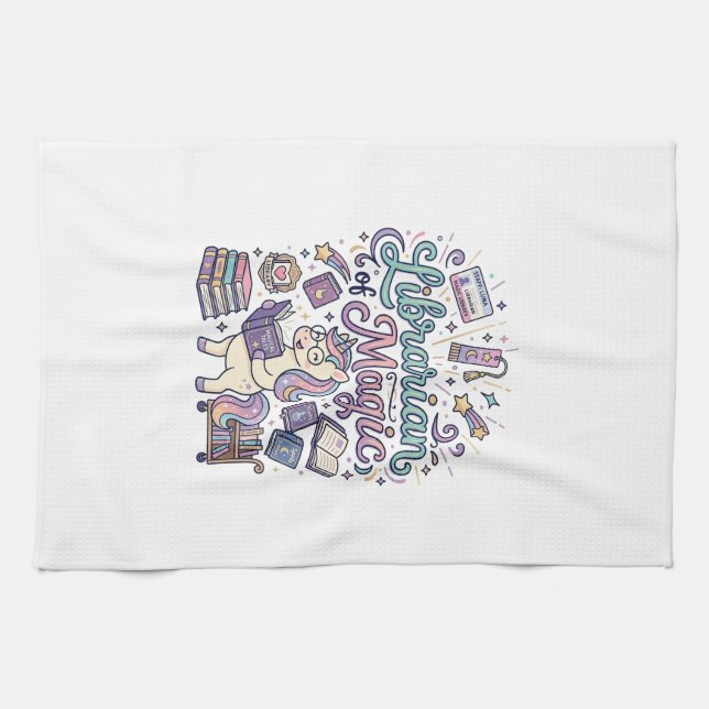 Unicorn Librarian of Magic Print Ready Apparel Gra Tea Towel (Horizontal)