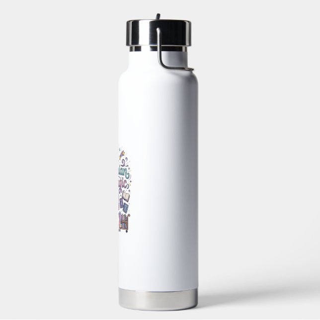 Unicorn Librarian of Magic Print Ready Apparel Gra Water Bottle (Left)