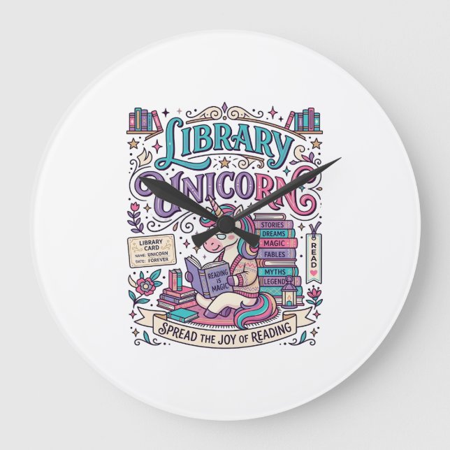 Unicorn Library Unicorn Colourful POD Artwork_1 Large Clock (Front)