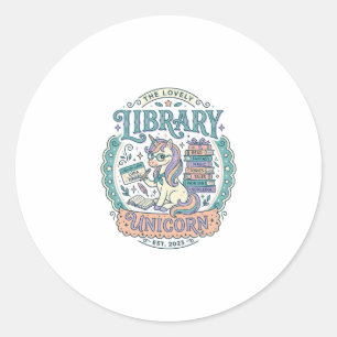 Unicorn Library Unicorn Whimsical Graphic Tee Desi Classic Round Sticker