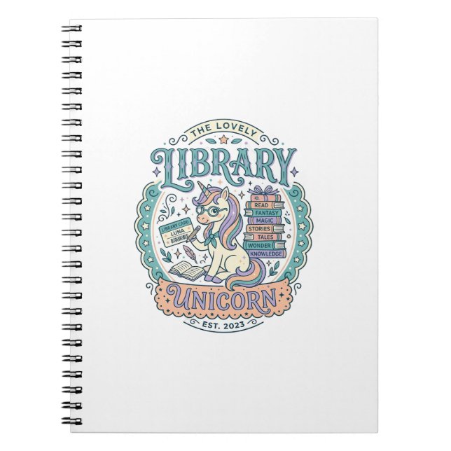 Unicorn Library Unicorn Whimsical Graphic Tee Desi Notebook (Front)