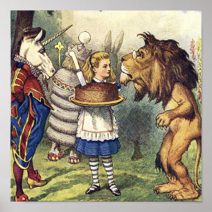 Unicorn Lion and Alice in Wonderland Print