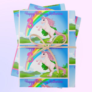 Unicorn Little Girl's Birthday Party Gift Wrapping Paper Sheet