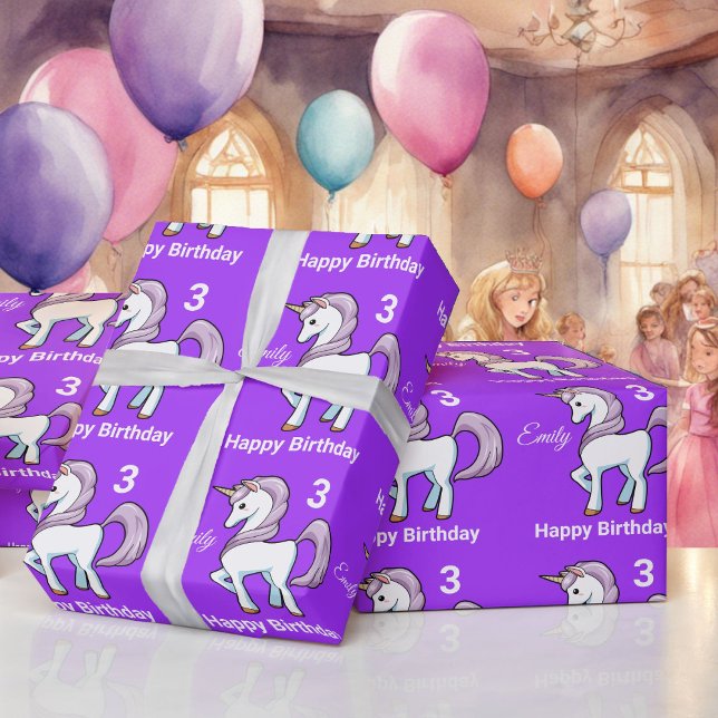 UNICORN Little Girl's Personalise Name Birthday Wrapping Paper (Creator Uploaded)