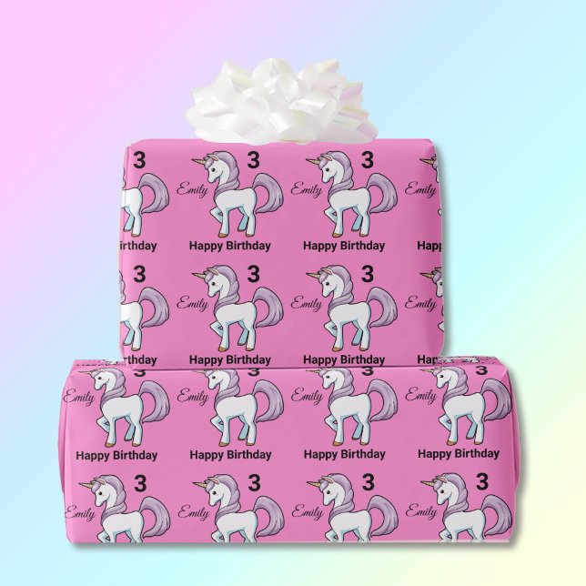 UNICORN Little Girl's Personalise Name Birthday Wrapping Paper (Creator Uploaded)