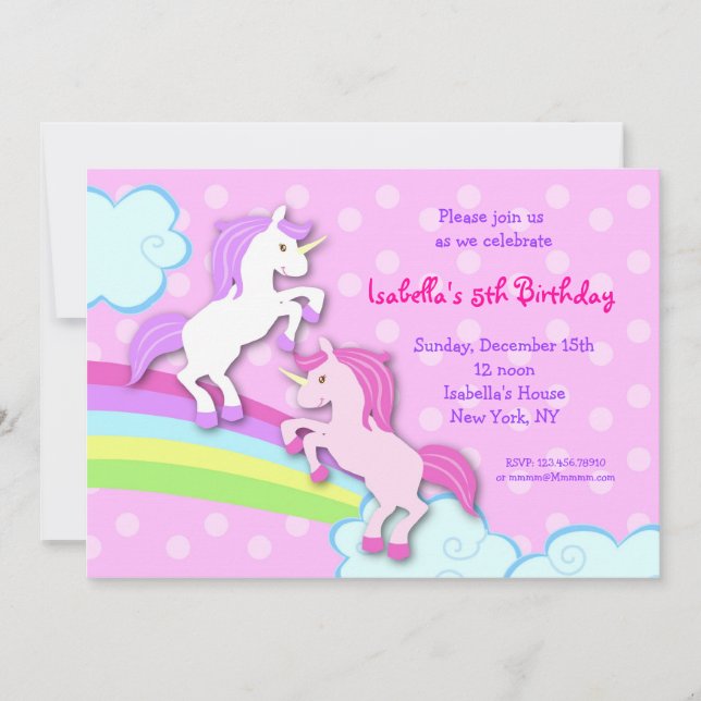 Unicorn Little Pony Birthday Party Invitations (Front)