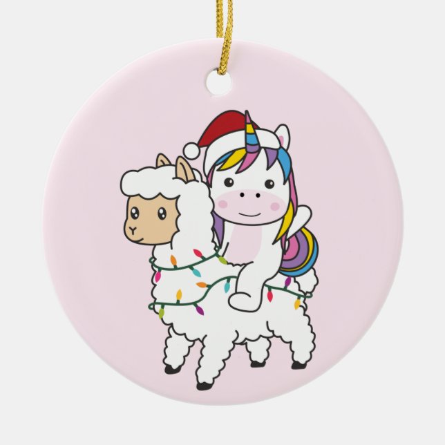 Unicorn Llama Christmas Snow Winter Animals Adult  Ceramic Tree Decoration (Front)