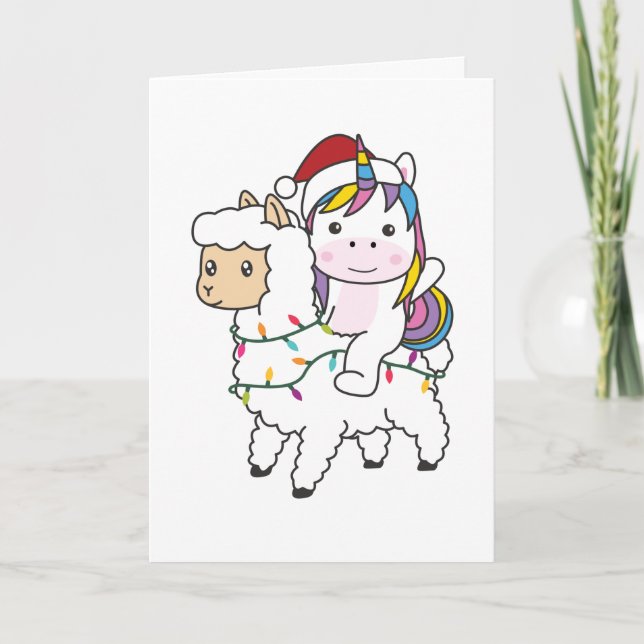 Unicorn Llama Christmas Snow Winter Animals Adult  Holiday Card (Front)